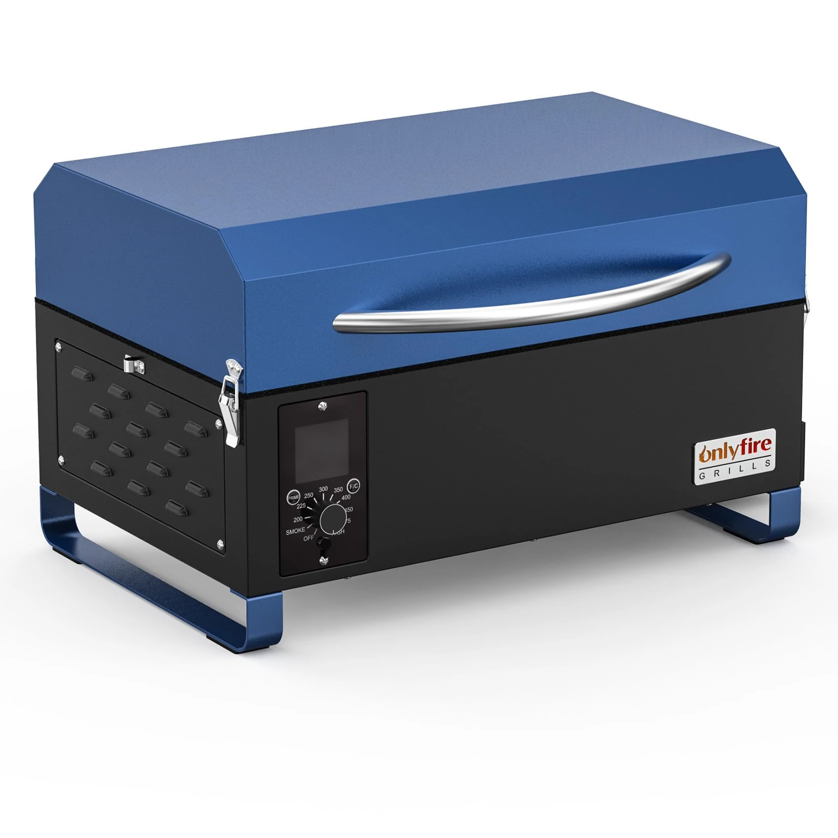 Onlyfire BBQ Wood Pellet Grill Smoker with Digital Control, LED Screen, Meat Probe & 2 Tiers Cooking Area, Portable Tabletop Grilling Stove for BBQ, Smoke, Bake and Roast, RV Camping, Blue