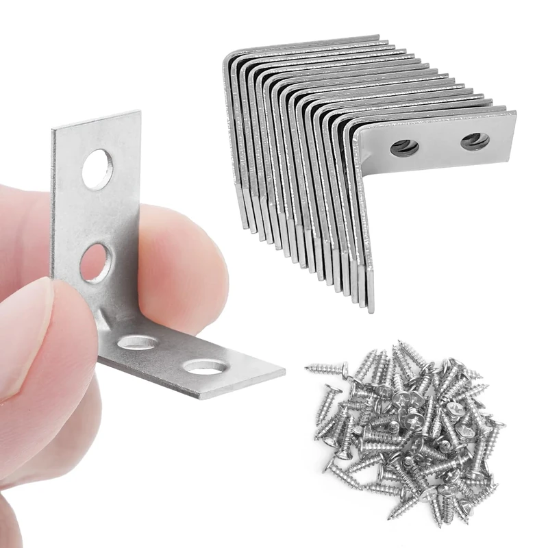 Angle Brackets for Wood Corner Bracket Galvanised L Shaped Brackets for Fixing and Repairing Furniture, Small Shelves, Windows, and Cabinets | 25mm x 25mm 16 Pcs