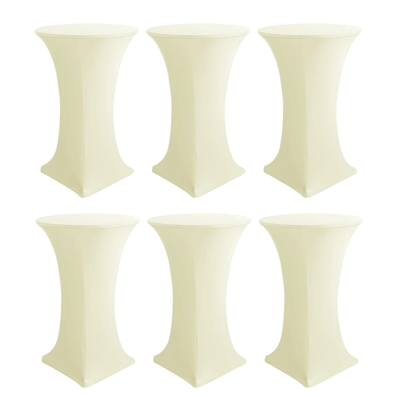 HolidayIdeas Cocktail Table Covers, 6 Pack - Fitted Stretch Spandex Square Corners Cocktail Tablecloths (Butter Cream, Fit for 30"-32" Diameter x 43" Height Tables)
