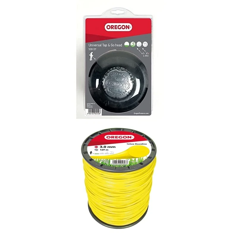 Oregon Pro Universal Trimmer Head and 3.0mm x 169 m Yellow Line Spool, Tap and Go Bump Fit Head, Fits Most Straight Shaft Strimmers Over 25cc