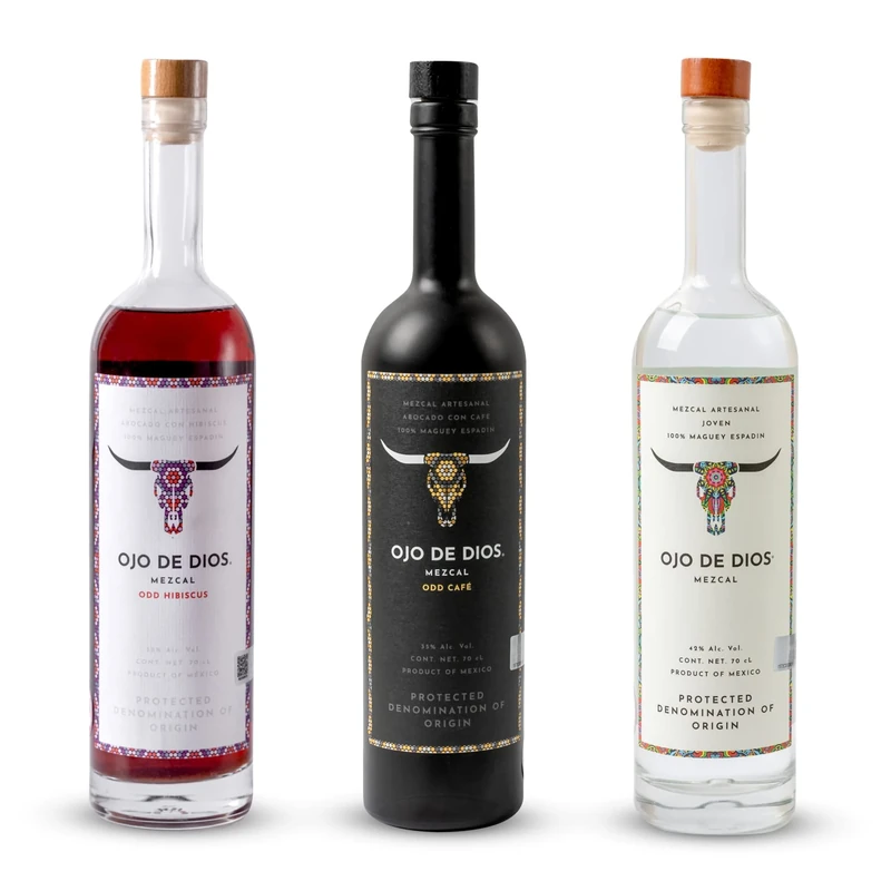 Ojo De Dios Mezcal 3 Bottles Party Pack Joven, Hibiscus, Cafe Mezcal Award Winning Spirit Handcrafted from Agave Sustainably Farmed Perfect for Cocktails and Sipping