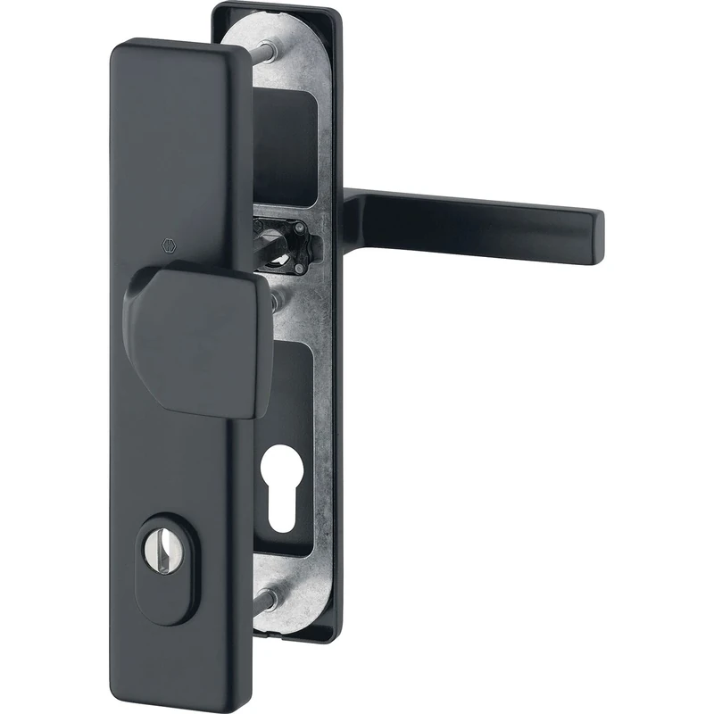 HOPPE Austin PZ Door Handle and Door Knob and Plate RC2 with Core Pull Protection Aluminium Black Matt