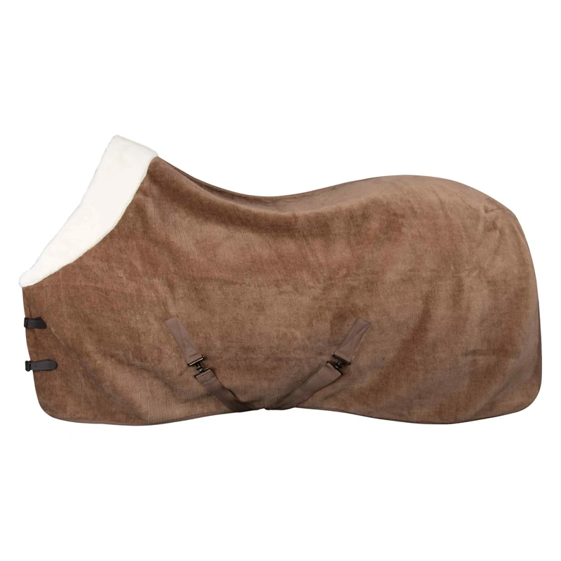 Imperial Riding IRH Ambient Galaxy Fleece Blanket, Horse Fleece and Cooler Blanket Made of Teddy Fleece with Faux Fur Collar, Moisture Management and Cross Straps, Cappuccino, 135