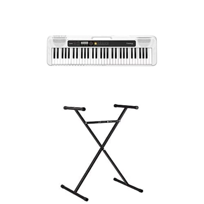 Bundle of Casio CT-S200WEAD 61 Key Portable Electronic Keyboard in White with Dance Music Mode and AC Adapter + Casio ARST Keyboard Stand - Black