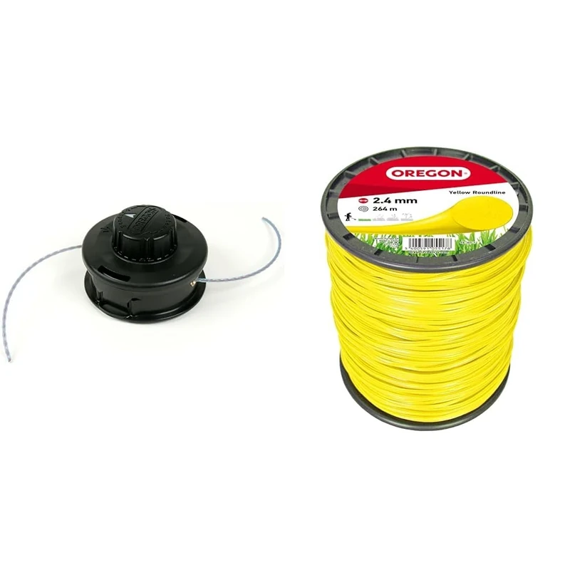 Oregon Pro Universal Trimmer Head and 2.4 mm x 264 m Yellow Line Spool, Tap and Go Bump Fit Head, Fits Most Straight Shaft Strimmers up to 33cc