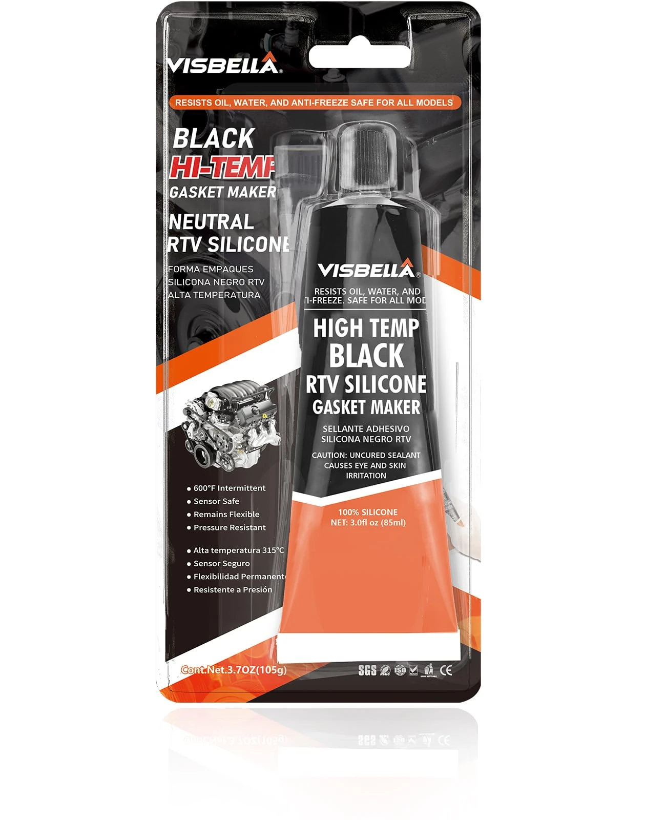 Visbella High Temperature RTV Silicone Gasket Maker, Sealed Oil Resistant Waterproof Quick Dry Liquid for Bonding Internal Combustion, Steam Turbines, Automotive Engine Parts 3.7OZ (BLACK)