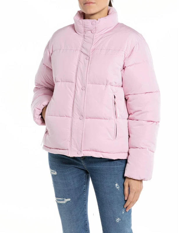 REPLAY Adult W7808 Fine Poly Silky Touch Fabric Quilted Jacket, Almond Pink 666, XS