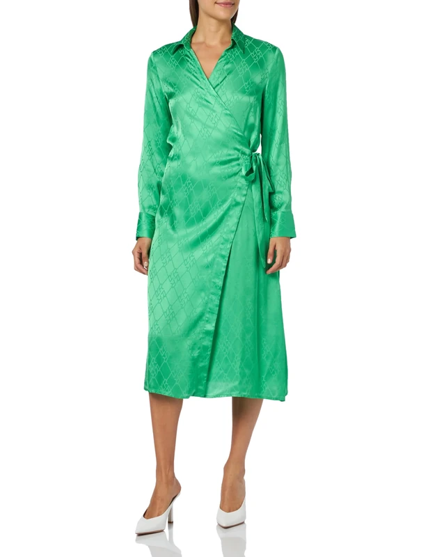 REPLAY Adult W9023 Jacquard Viscose Satin Dress, Sport Green 733, XS