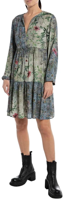 REPLAY Adult W9602 All Over Printed Viscose Marocaine Dress, Multicolor 010, M