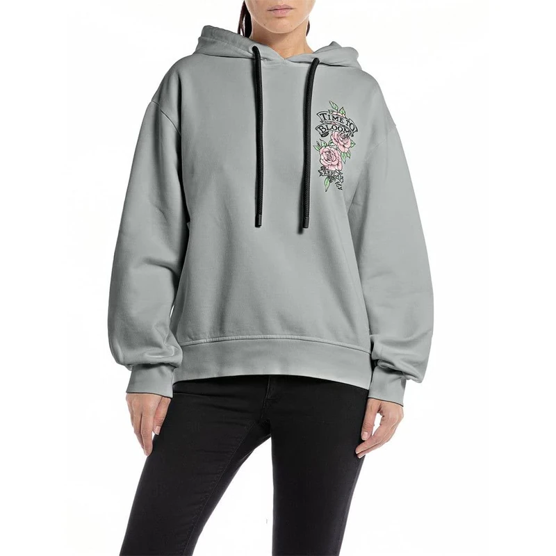 REPLAY Adult W3632D.000.21842 Hooded Sweatshirt, Neutral Grey 496, XXS