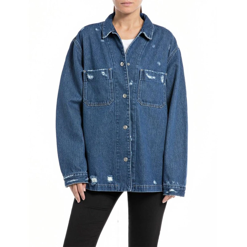 REPLAY Adult W7822 Original Open-End Denim Jacket, Medium Blue 009, XL