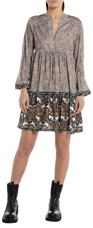 REPLAY Adult W9062 All Over Printed Viscose Plain Dress, Multicolor 010, XXS