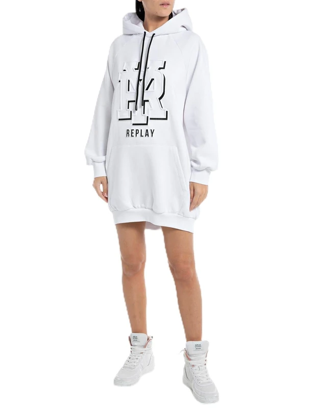 REPLAY Women's Hoodie Dress with Hood, White 001 (White), S