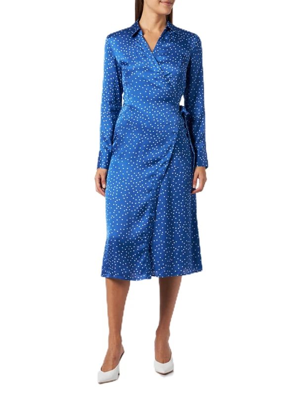 REPLAY Adult W9023 All Over Printed Viscose Satin Dress, Blue/Natural White 010, XL