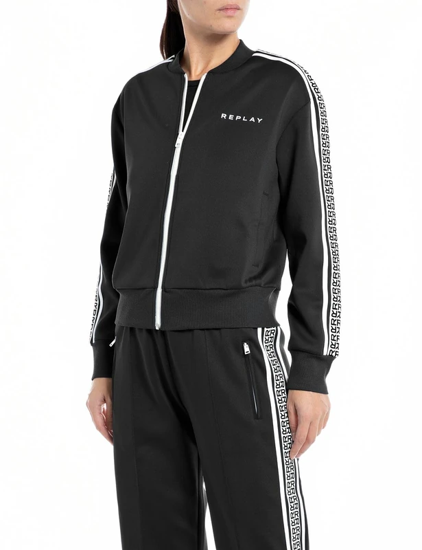 REPLAY women's sweatshirt jacket without hood, Black 098 (Black), S