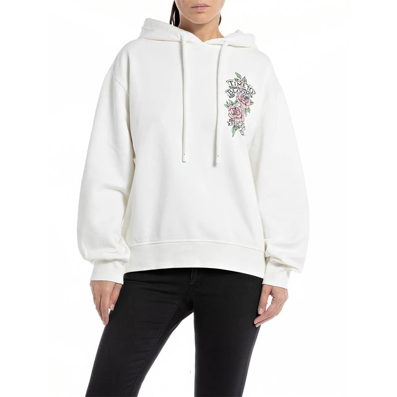 REPLAY Adult W3632C Rose Label Pack Hooded Sweatshirt, Natural White 011, XL
