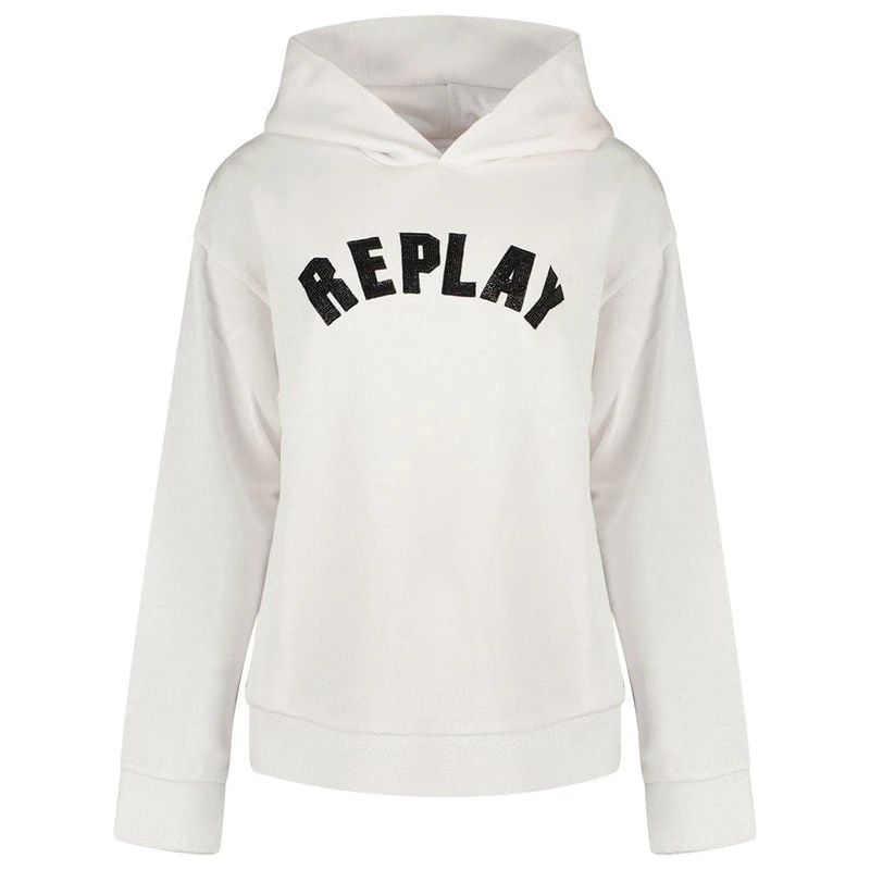 REPLAY women's hoodie made of cotton mix, White Silver 310 (Multicolored), L