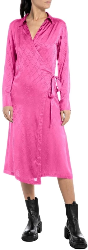 REPLAY Adult W9023 Jacquard Viscose Satin Dress, Fuxia 069, M