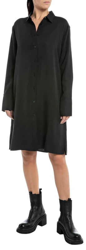 REPLAY Adult W9071 Tencel Canvas Dress, Black 098, M