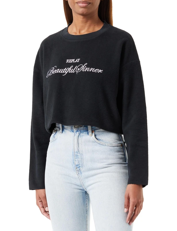 REPLAY Adult W3105 G.D. Brushed Cotton Fleece Sweatshirt, Blackboard 099, S