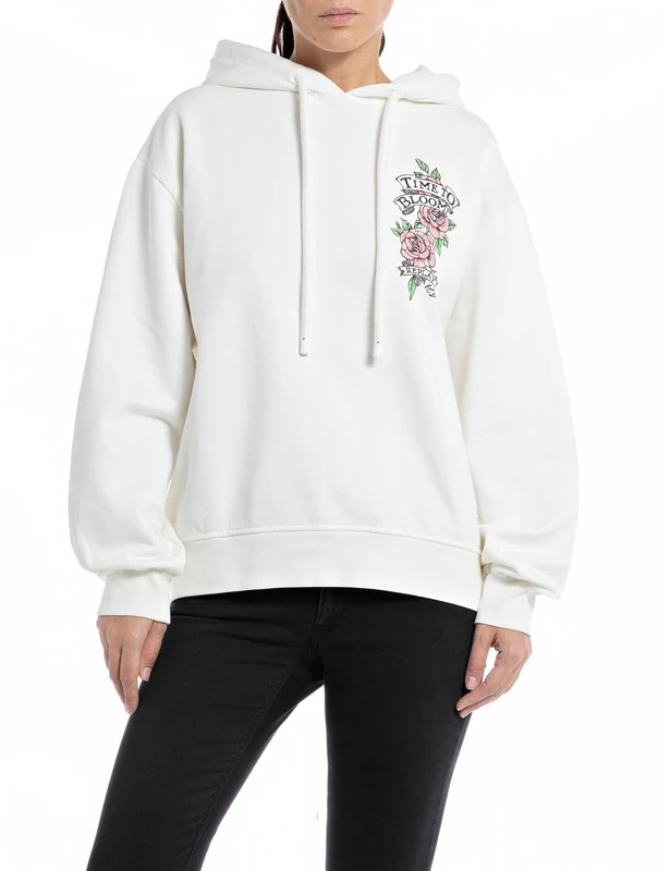 REPLAY women's cotton hoodie, Natural White 011 (White), S