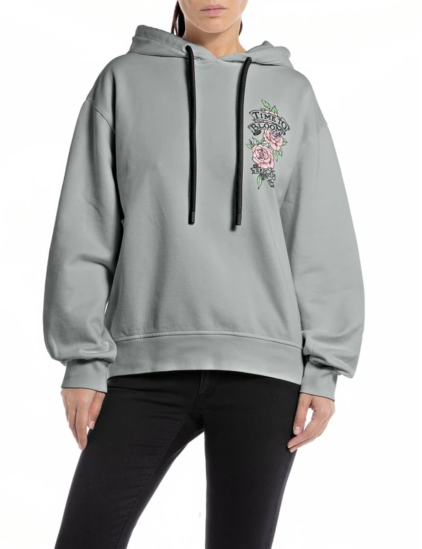 REPLAY women's cotton hoodie, Neutral Grey 496 (Grey), XS