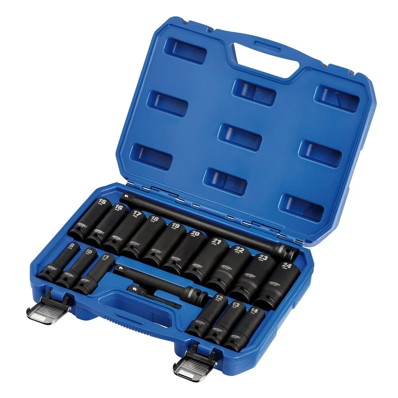 Draper 04577 HI-TORQ Metric Deep Impact Socket Set, 1/2" Sq. Dr. (19 Piece)