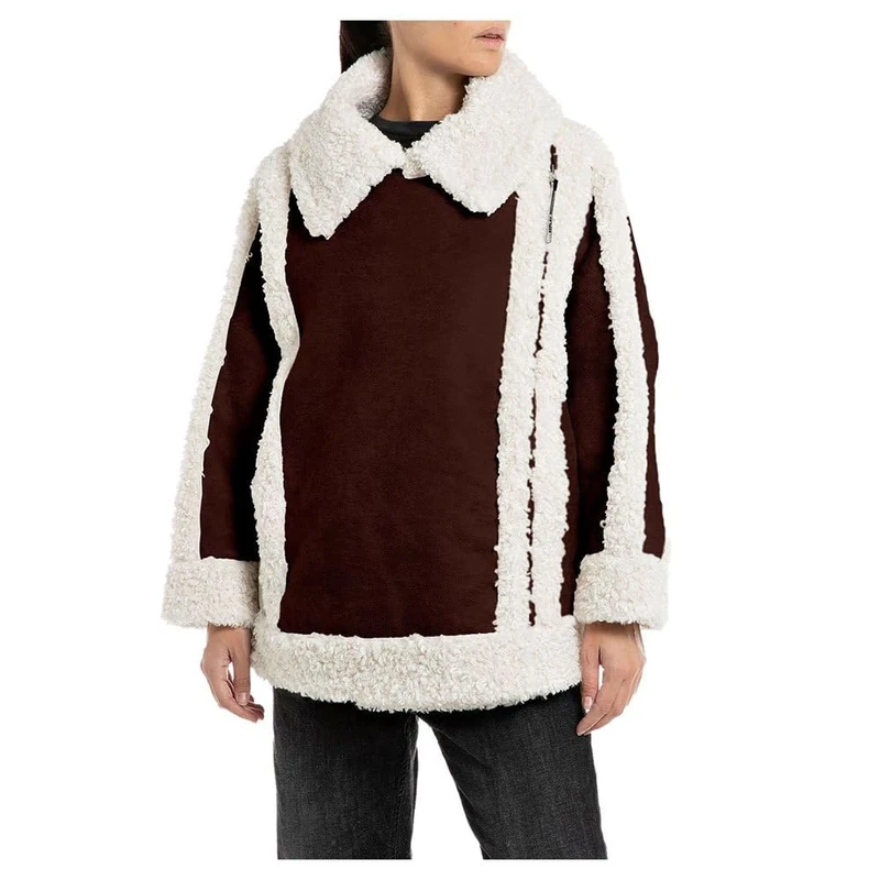REPLAY Adult W7816 Shirling Fur jacket, Dark Brown/Cream 020, S