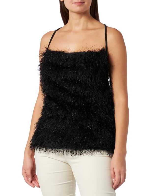 REPLAY Adult W3068 Poly Fringes Jersey Cami Shirt, Black 098, XL