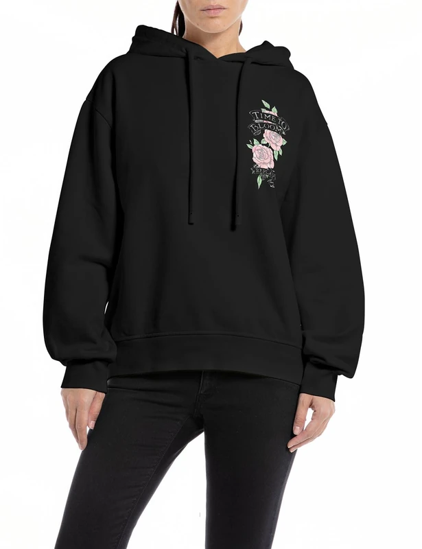 REPLAY Adult W3632C Rose Label Pack Hooded Sweatshirt, Black 098, M