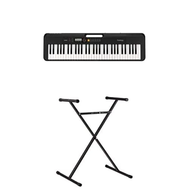 Bundle of Casio CT-S200BKAD 61 Key Portable Electronic Keyboard in Black with Dance Music Mode and AC Adapter + Casio ARST Keyboard Stand - Black