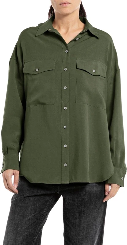 REPLAY Adult W2098 Tencel Canvas Blouse, Dark Olive 234, L