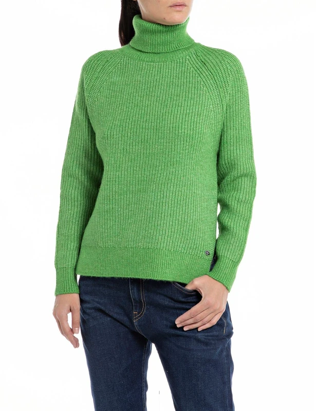 Replay Women's Turtleneck Sweater Recycled Material, Green (Bright Green 674), L