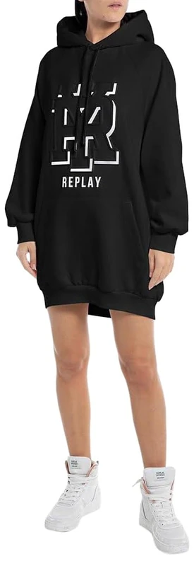 REPLAY Women's Hoodie Dress with Hood, Black 098 (Black), XS