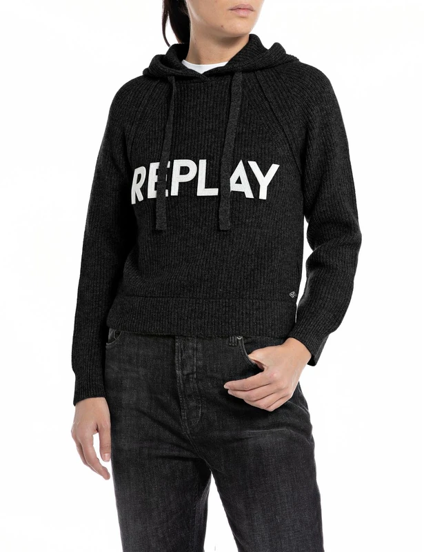 Replay Women's Dk3560 Hooded Sweatshirt, 098 Black, XXS