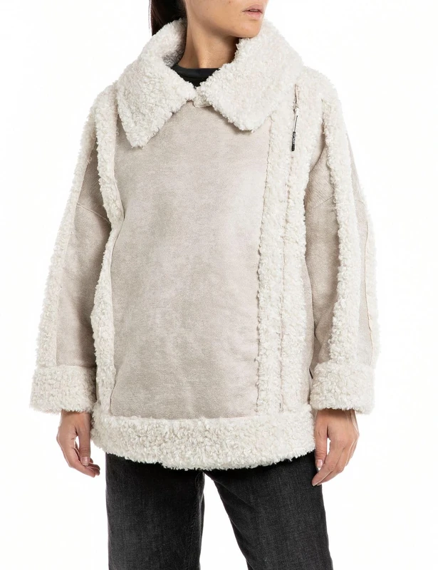 REPLAY Adult W7816 Shirling Fur Jacket, Ivory 865, S