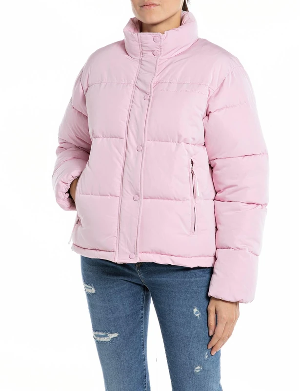 REPLAY women's quilted jacket without hood, Almond Pink 666 (pink), S
