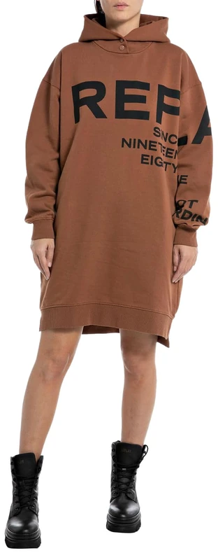REPLAY Women's Hoodie Dress with Hood, Brandy 524 (Brown), XXS