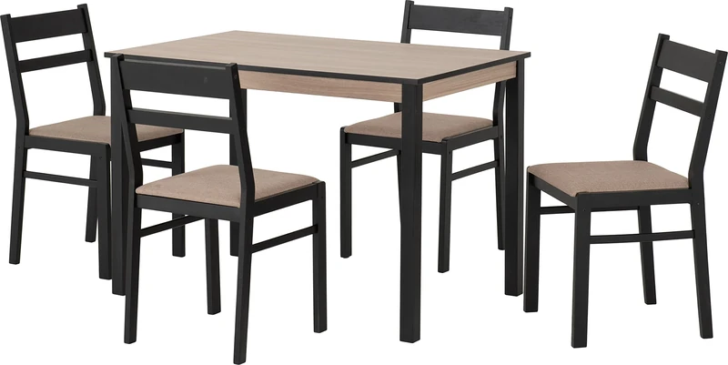 Seconique Radley 1+4 Dining Set in Black/Oak Effect/Oat Fabric