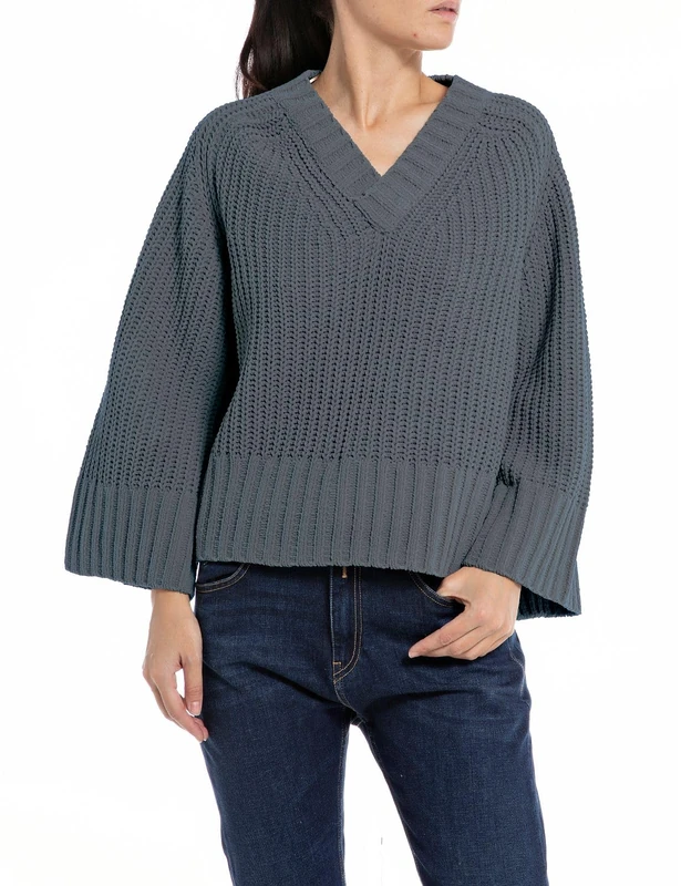 REPLAY Women's Sweater Knitted Sweater, Slate Grey 222 (Grey), XS