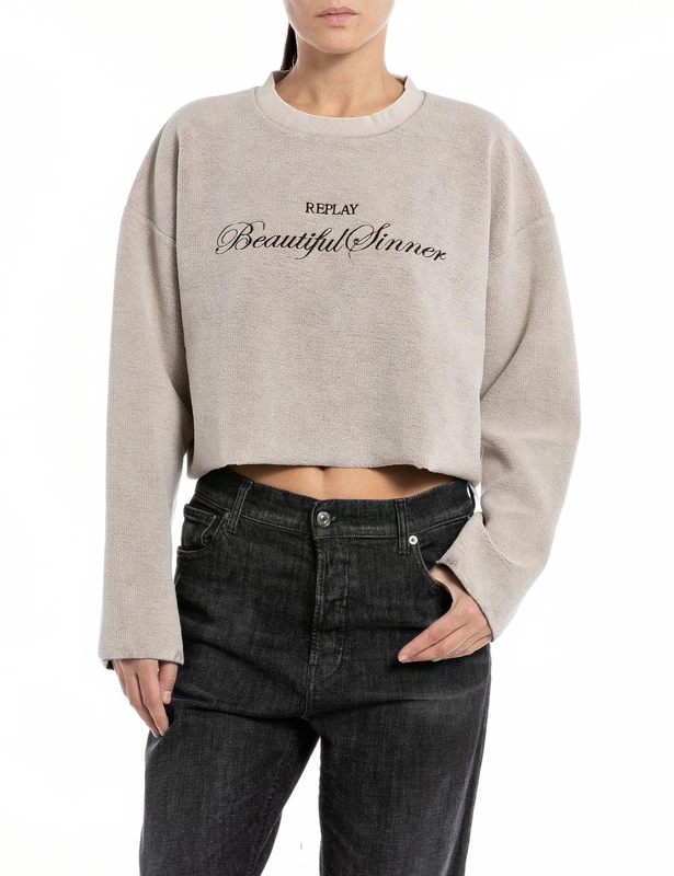 REPLAY Adult W3106 Garment Dyed Cotton Fleece Sweatshirt, Sandshell 756, XXS