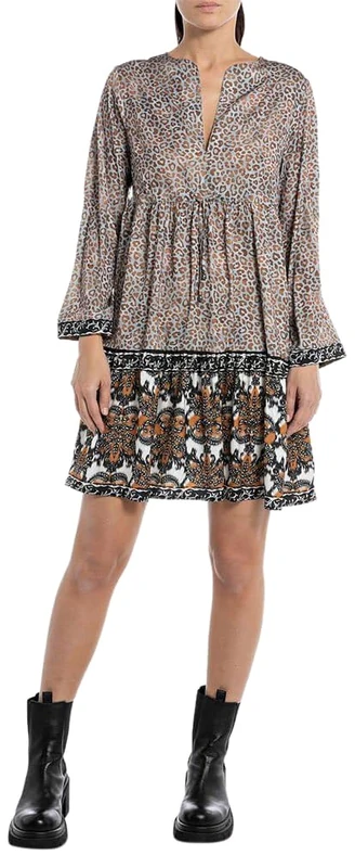 REPLAY Adult W9602 Mix All Over Printed Poly Fabric Dress, Multicolor 010, XS