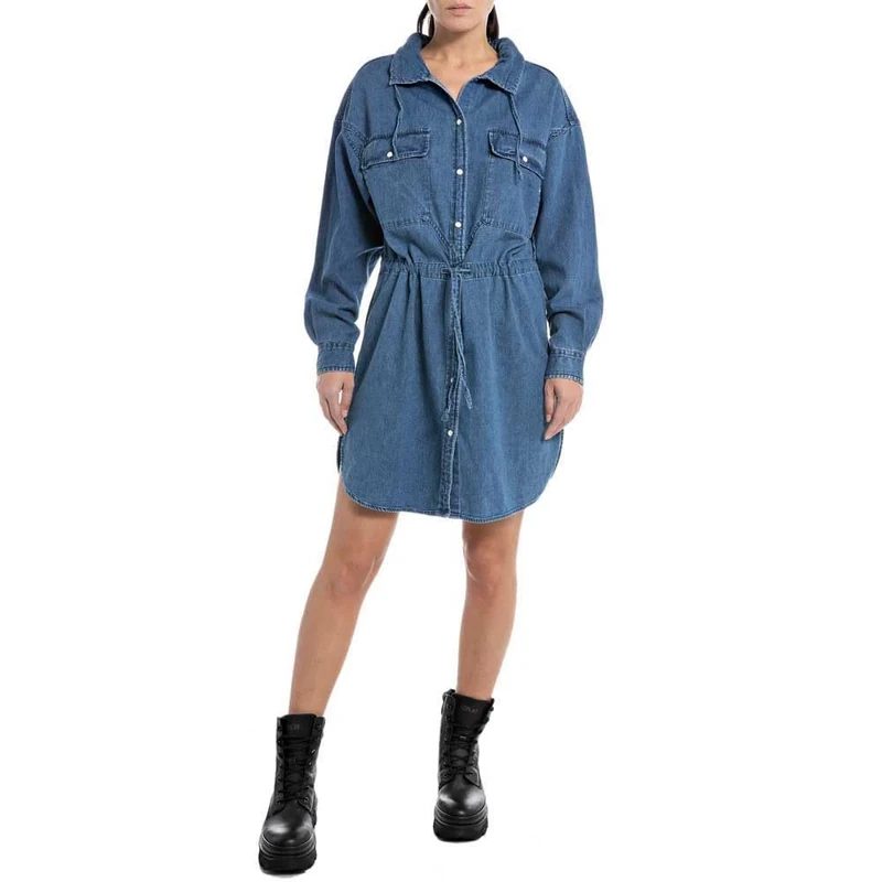 REPLAY Adult W9099 Cotton Twill Denim Dress, Medium Blue 009, XS
