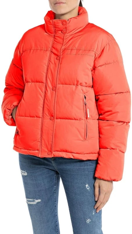 REPLAY Adult W7808 Fine Poly Silky Touch Fabric Quilted Jacket, Red Fire 254, XL