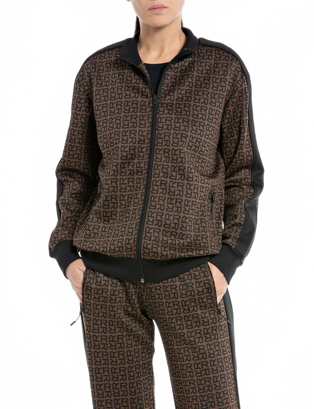 REPLAY Adult W3713B Tech Fleece Sweatshirt, Brown/Black 010, S