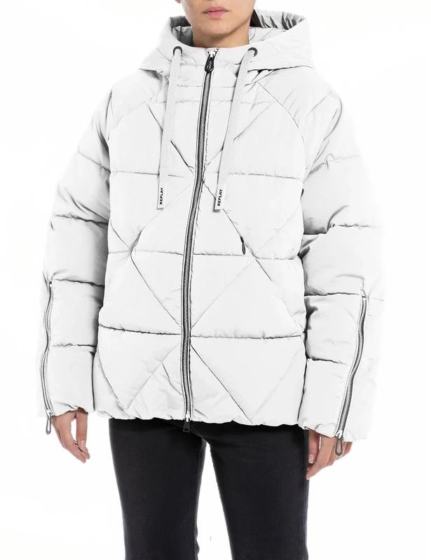 REPLAY women's quilted jacket with hood, Butter White 412 (white), L