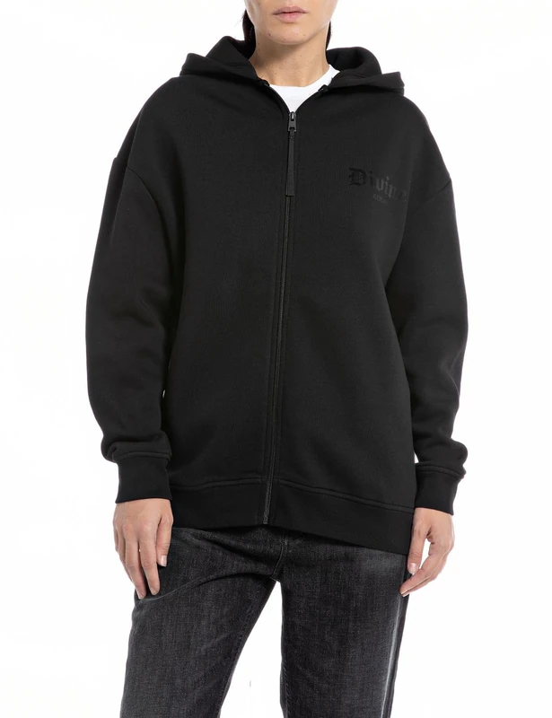 REPLAY Adult W3108 Bonded Co/Pl Fleece Hooded Sweatshirt, Black 098, L