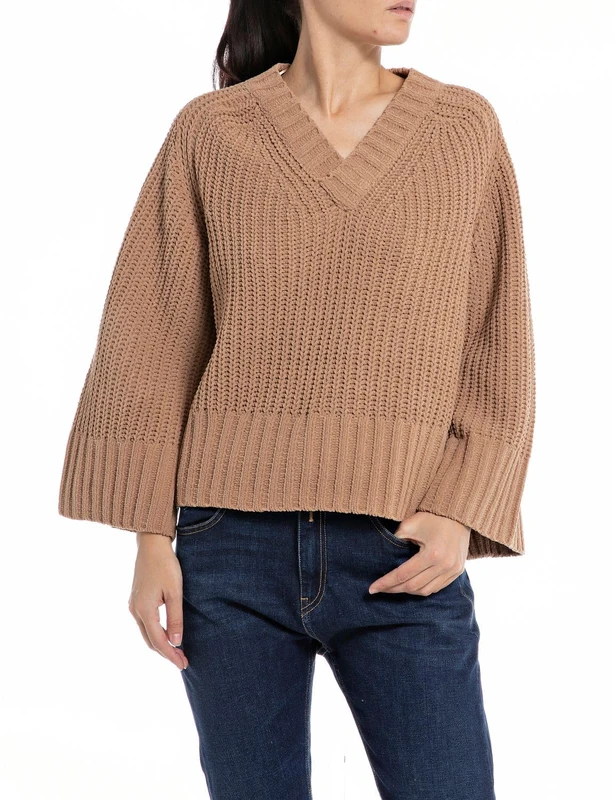 REPLAY Women's Knitted Sweater, Desert 614 (Beige), S