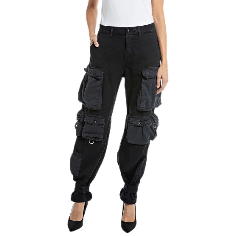 REPLAY Women's Cargo Pants Milva Made of Cotton Mix, Black 098 (Black), 31