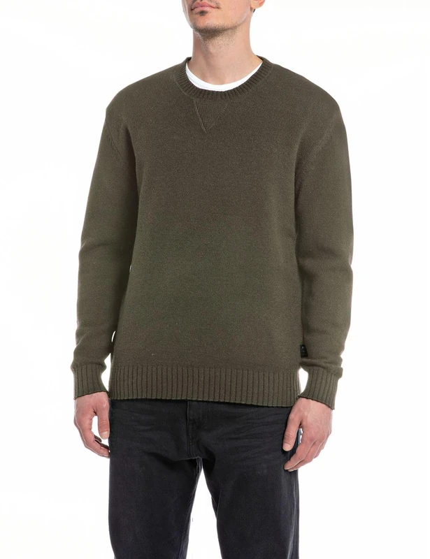 REPLAY Men's Sweater Recycled Material, Mud Green 212 (Green), S